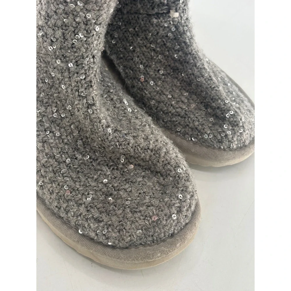 Ugg Boots Kids Girls Size 4 Gray Sequins Sherpa Lined Side Zip